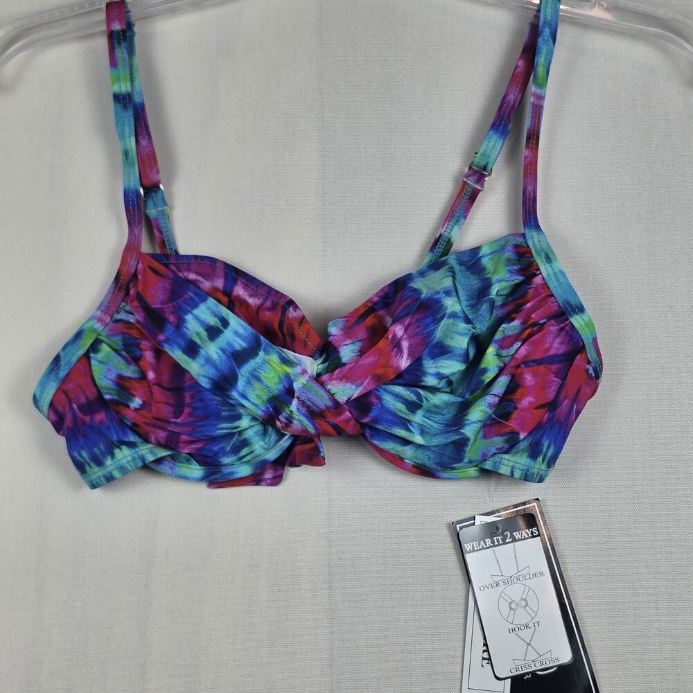 2Bamboo Women's Twist Front Bikini Top M/L 34-36B/C Multicolor Underwire NWT